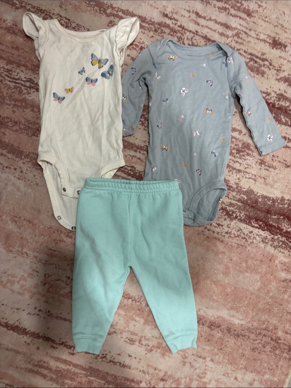 Girls Butterfly Print One-Piece Bodysuits and Mint Pants Set